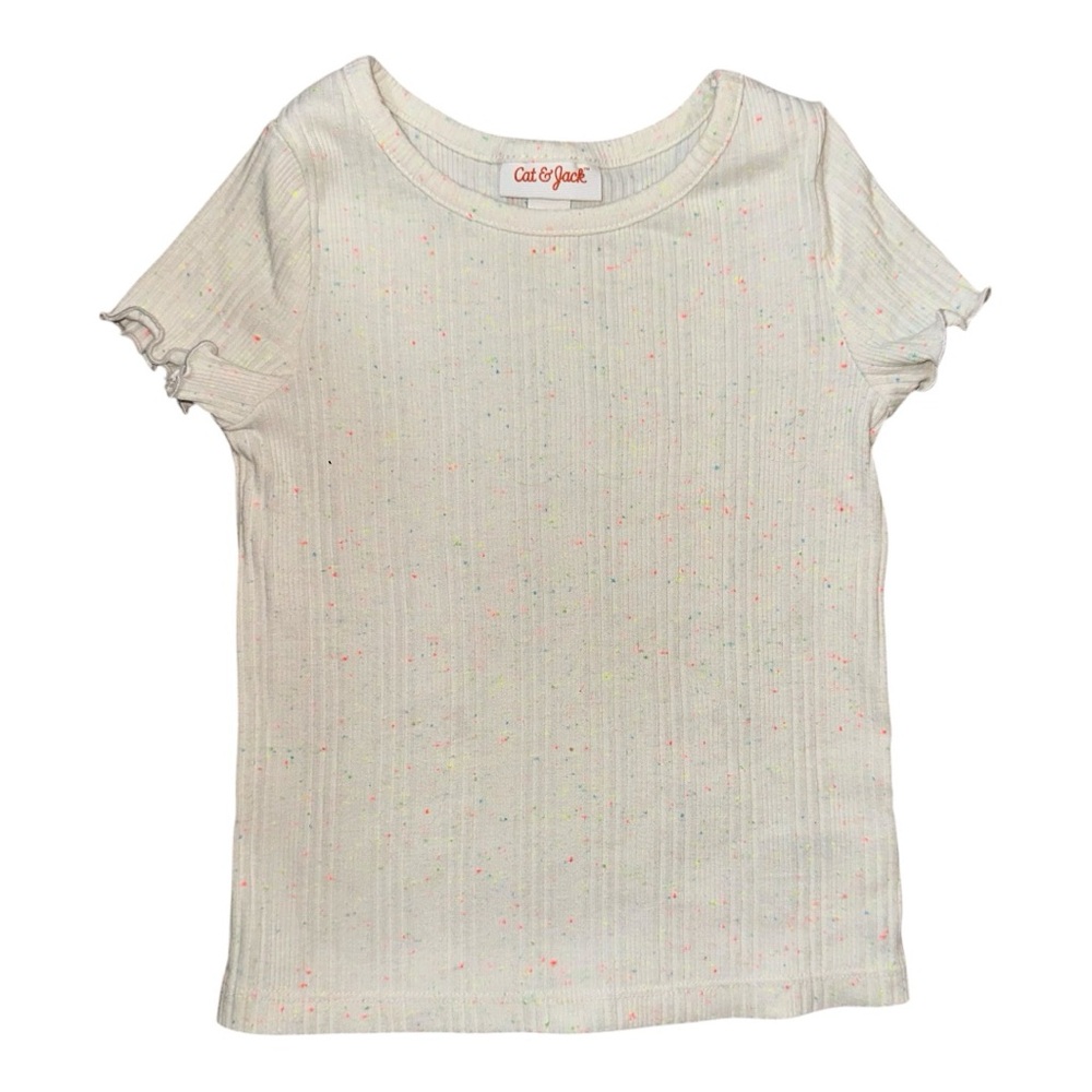 Cat & Jack Cream + Neon Speckled Short Sleeve Tee, Size 3T Like New